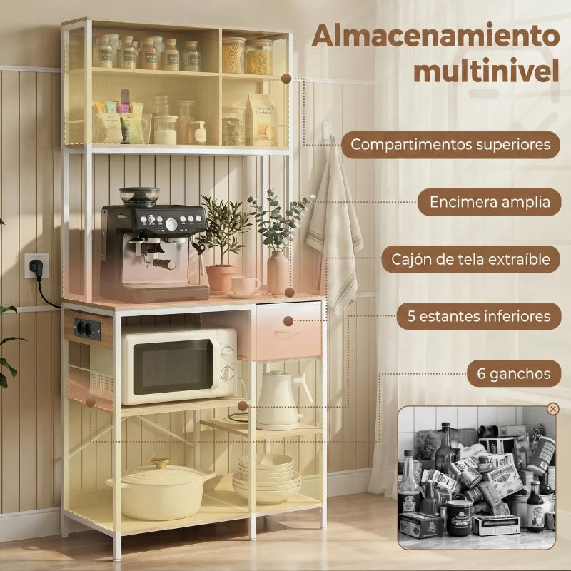 Encimera central de la estantería con espacio para el microondas