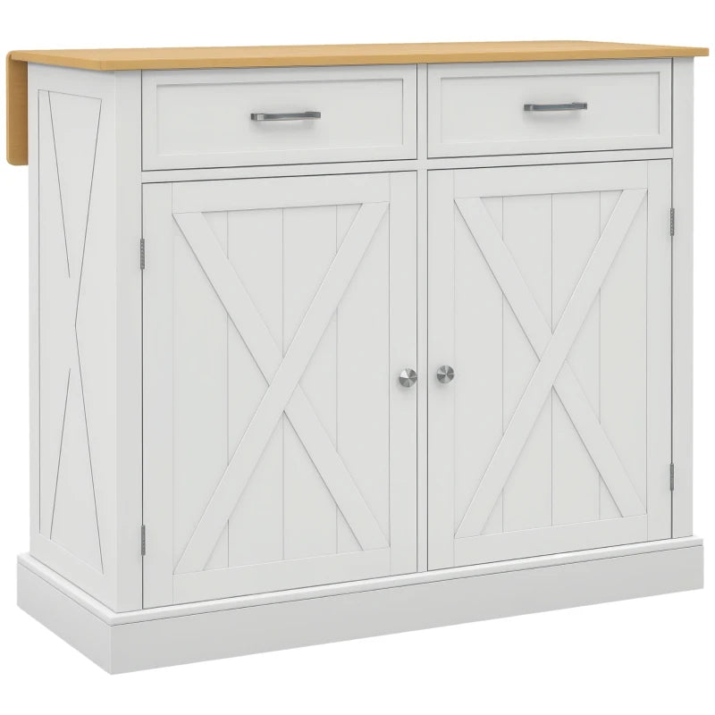 Isla de cocina Rothenburg blanca y madera de estilo rústico con ruedas