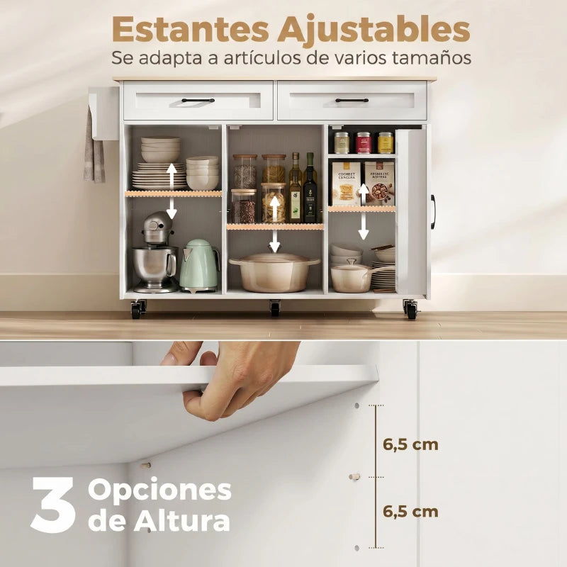 Los 3 armarios de la isla de cocina Windsor abiertos