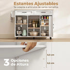Los 3 armarios de la isla de cocina Windsor abiertos