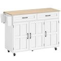 Isla de cocina Windsor blanca con encimera extensible y ruedas en una cocina