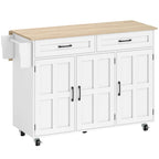 Isla de cocina Windsor blanca con encimera extensible y ruedas en una cocina