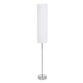 Lámpara de pie Odette con pantalla de tela blanca y soporte de acero inoxidable