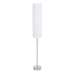 Lámpara de pie Odette con pantalla de tela blanca y soporte de acero inoxidable