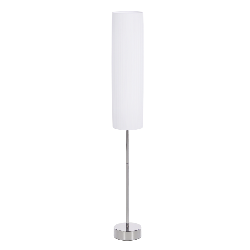 Lámpara de pie Odette con pantalla de tela blanca y soporte de acero inoxidable
