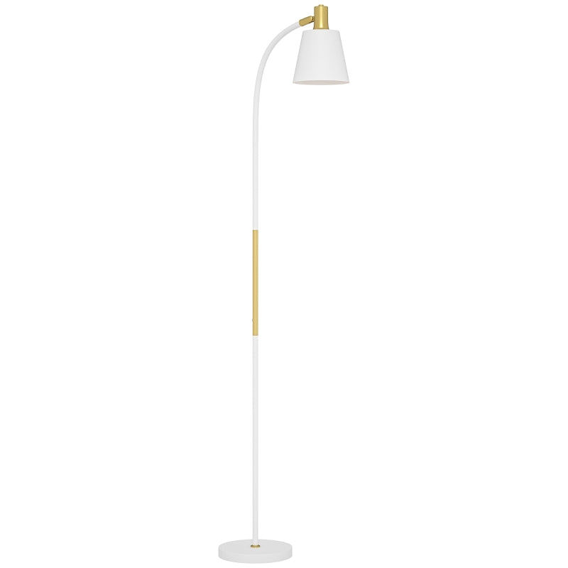 Lámpara de pie Marlowe en blanco con detalles dorados y pantalla orientable