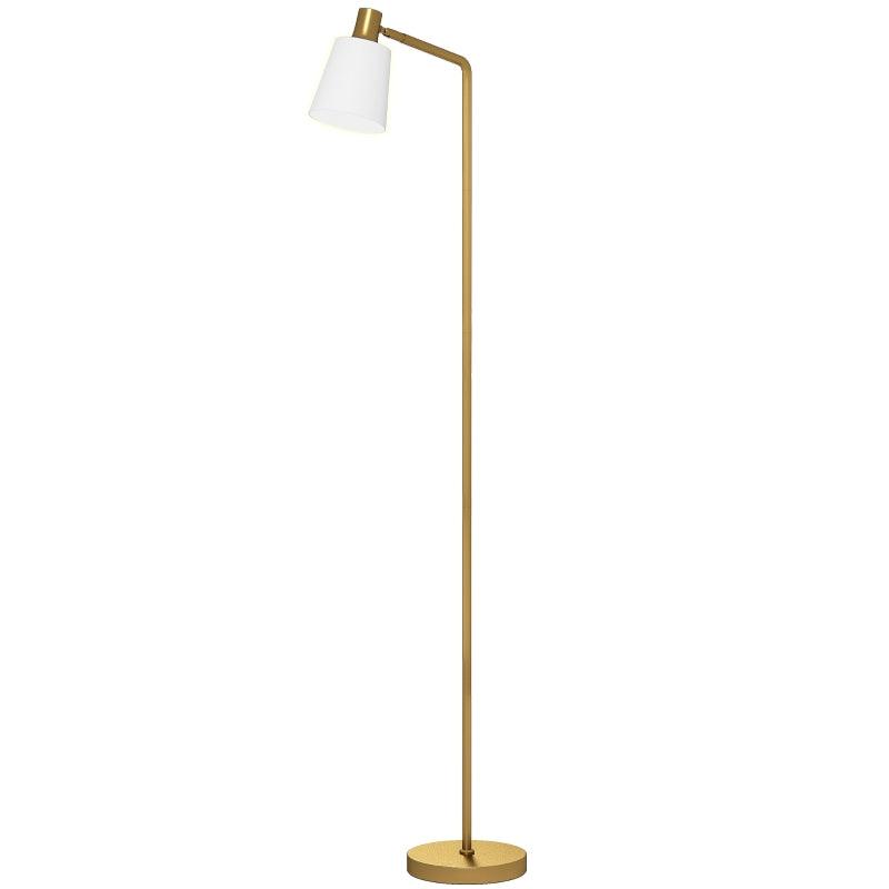 Lámpara de pie Aureliana LED con estructura dorada y pantalla blanca en un salón moderno