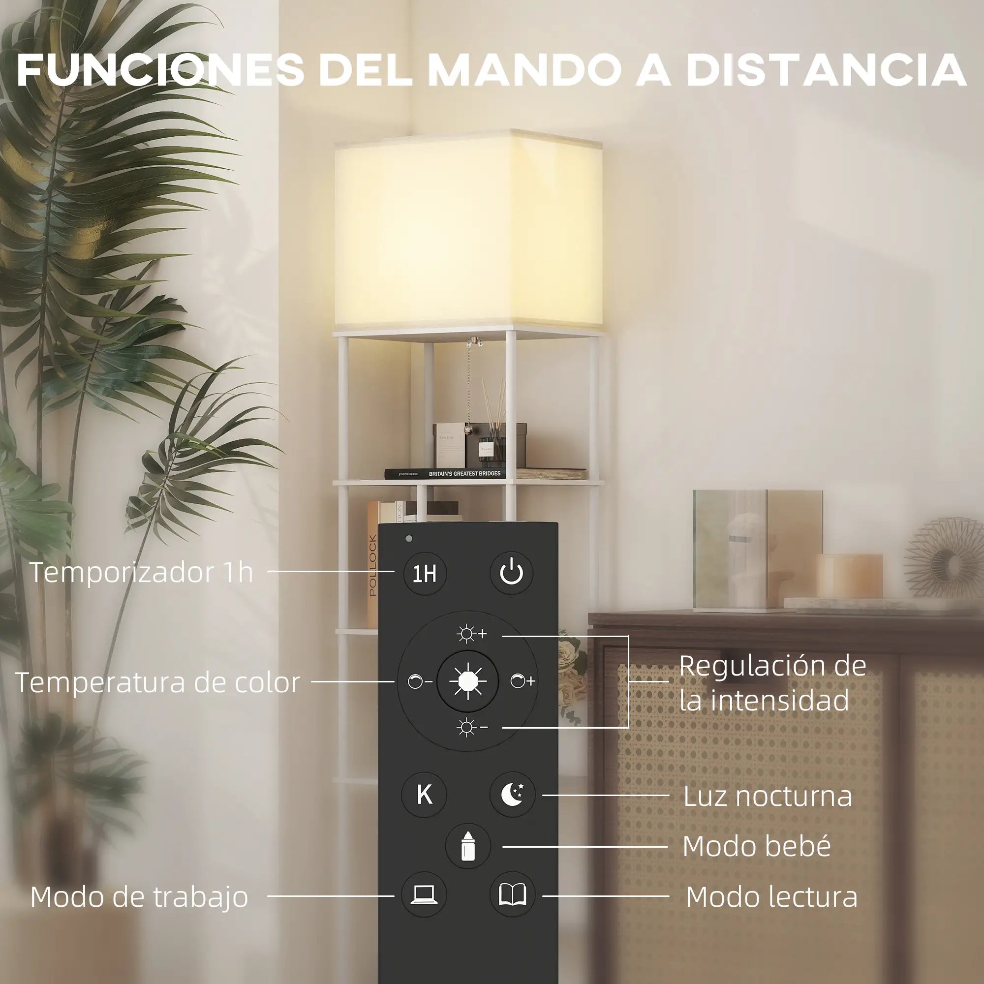 Mando a distancia de la lámpara de pie Hildegarda para regular luz y color