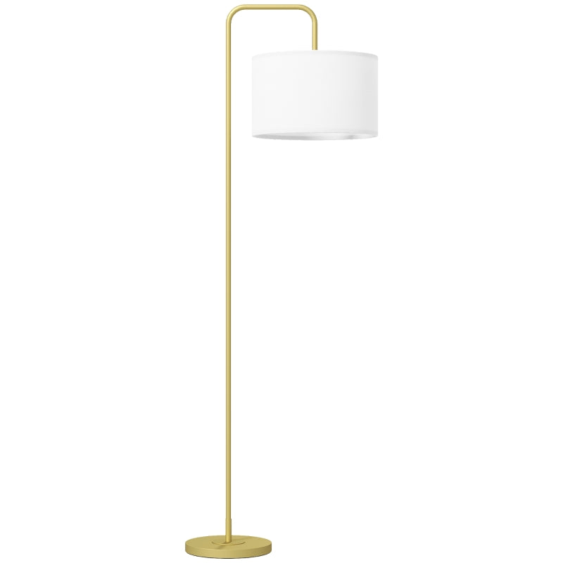  Lámpara de pie moderna Lámpara Cánope en blanco y dorado con pantalla de lino