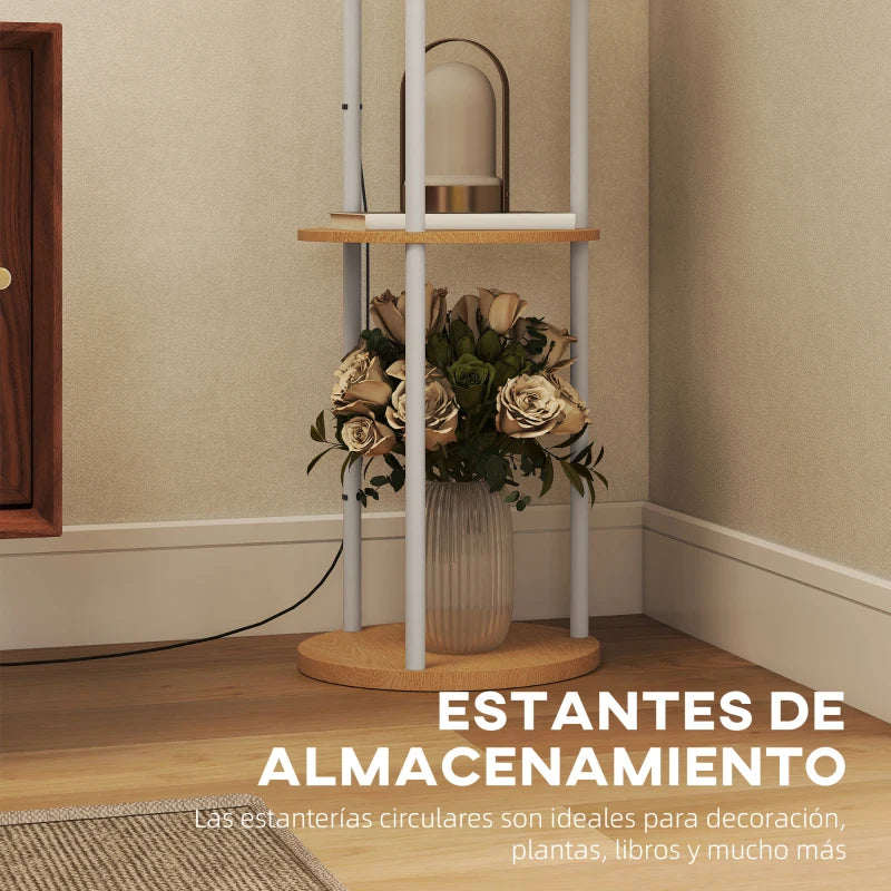 Detalle de los estantes redondos con objetos decorativos