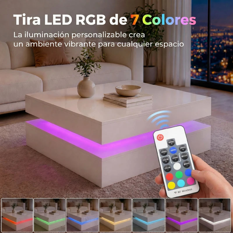 Mesa Blitzón mostrando varios de sus 7 colores LED en la base iluminada