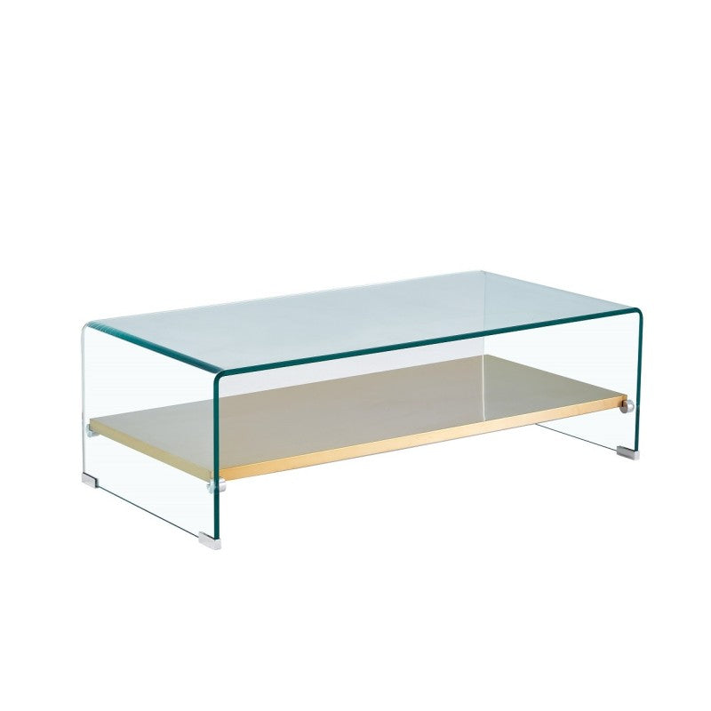 Mesa de centro Valderrobres de cristal curvado con estante inferior dorado