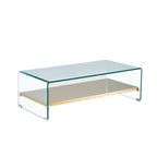 Mesa de centro Valderrobres de cristal curvado con estante inferior dorado