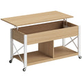 Mesa de centro elevable Arizkun con ruedas en madera natural y blanco