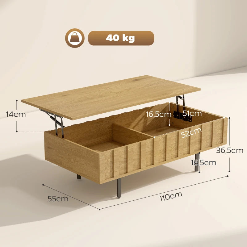 Diagrama de medidas de la mesa de centro elevable Auralite con dimensiones en centímetros