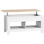 Mesa de centro elevable Lumbier en blanco con encimera en tono madera natural