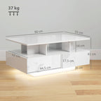 Diagrama de medidas de la mesa de centro Glowl con dimensiones en centímetros