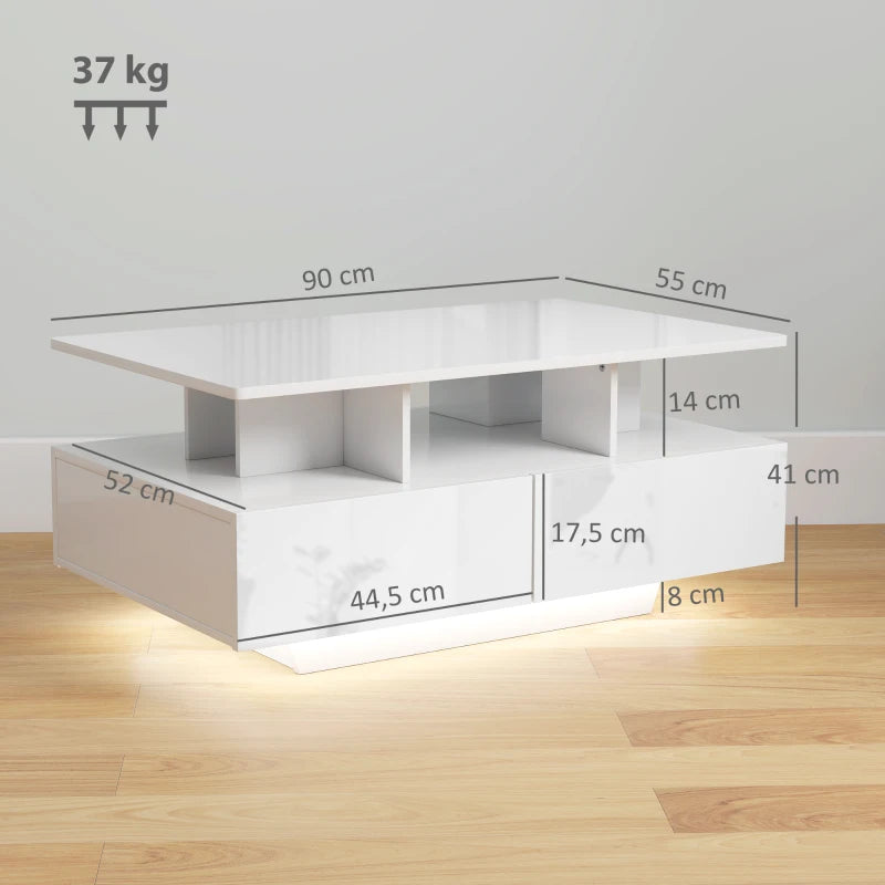 Diagrama de medidas de la mesa de centro Glowl con dimensiones en centímetros