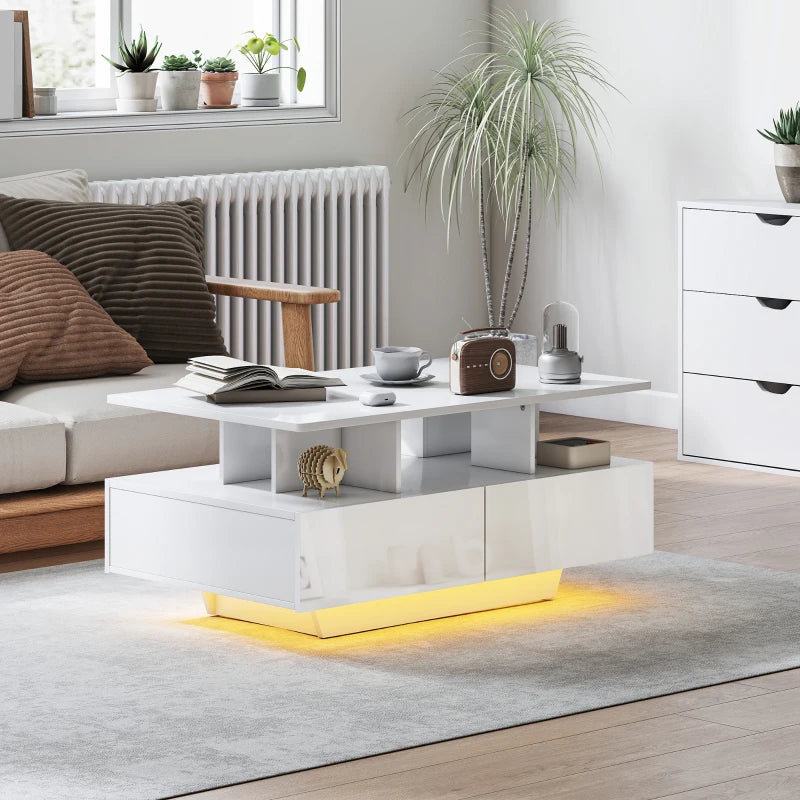 Mesa de centro LED Glowl integrada en un salón contemporáneo con sofá