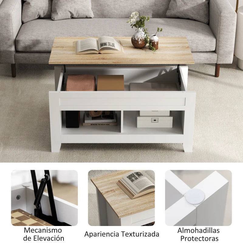 Encimera elevada de la mesa Lumbier usada como superficie para comer desde el sofá