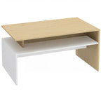 Mesa de centro Traquinas bicolor en madera natural y blanco con diseño escalonado en un salón moderno