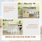 Mesa de cocina Kiruna blanca desplegada como mesa de bar para dos personas