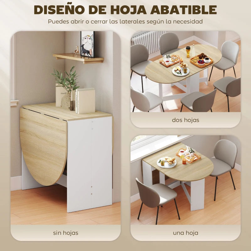 Detalle del ala abatible y la bisagra metálica de la mesa de cocina Klapa