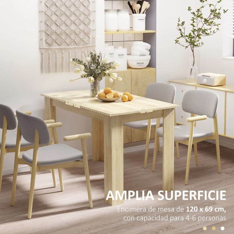 Mesa de comedor de roble colocada en una cocina luminosa