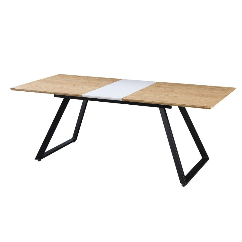 Mesa de comedor extensible Portland con estructura de metal negro y tapa de madera
