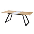 Mesa de comedor extensible Portland con estructura de metal negro y tapa de madera