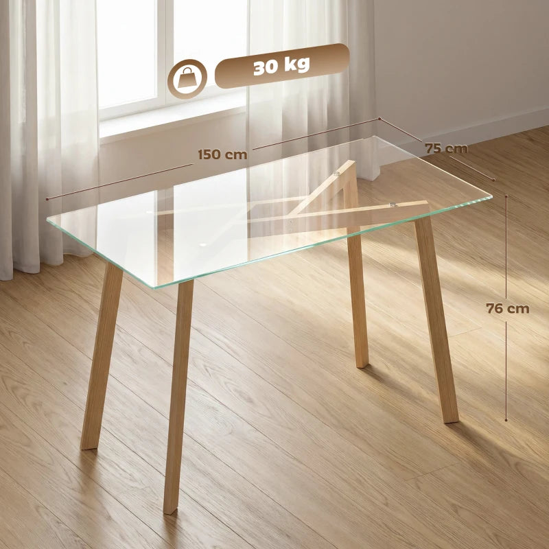 Mesa de Comedor Glasán 150 cm para 6 Personas con Tablero de Vidrio Templado y Patas de Acero