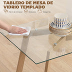 Mesa de Comedor Glasán 150 cm para 6 Personas con Tablero de Vidrio Templado y Patas de Acero