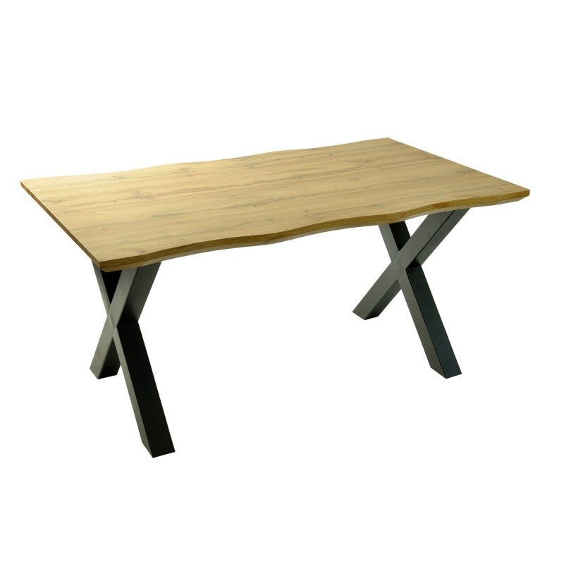 Mesa de Comedor Industrial Denver 180x90 cm con Estructura de Metal Negro y Tapa de Madera de 40 mm