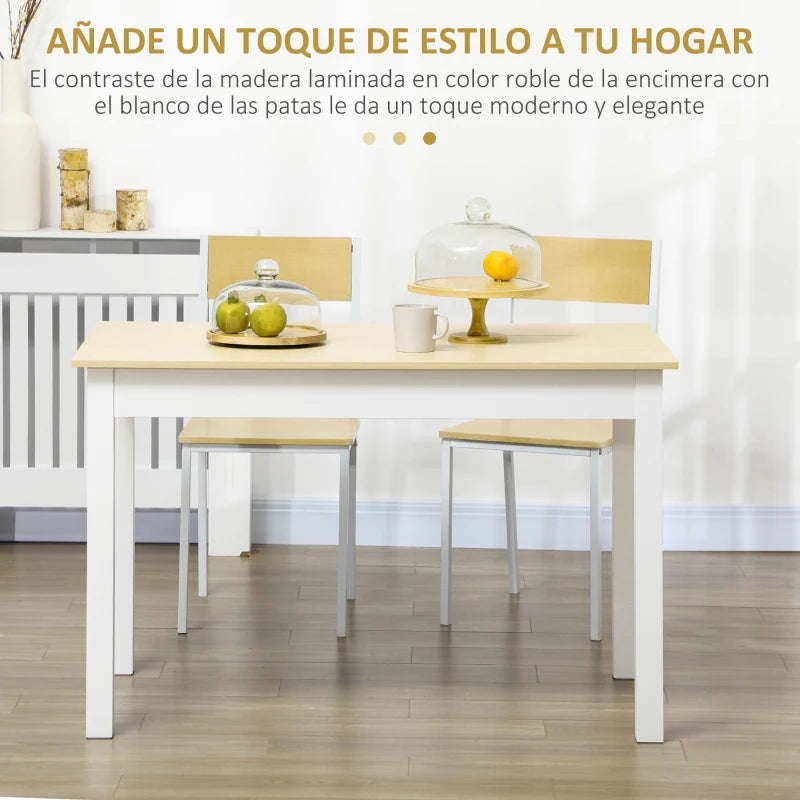 Mesa de comedor bicolor colocada en una cocina luminosa