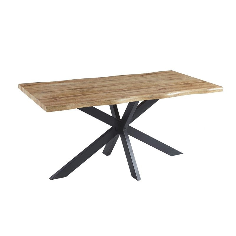 Mesa de Comedor Nogal Dallas 180x90 cm con Tapa de 40 mm y Estructura de Metal Negro