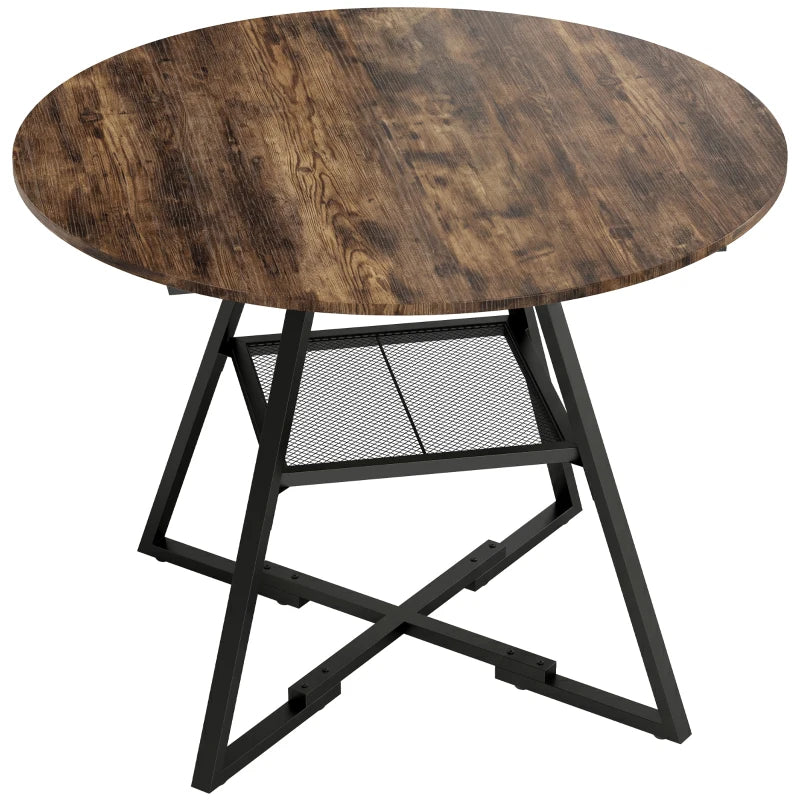Mesa de comedor redonda Osteria de estilo industrial con tablero efecto madera rústica y estructura de metal negro