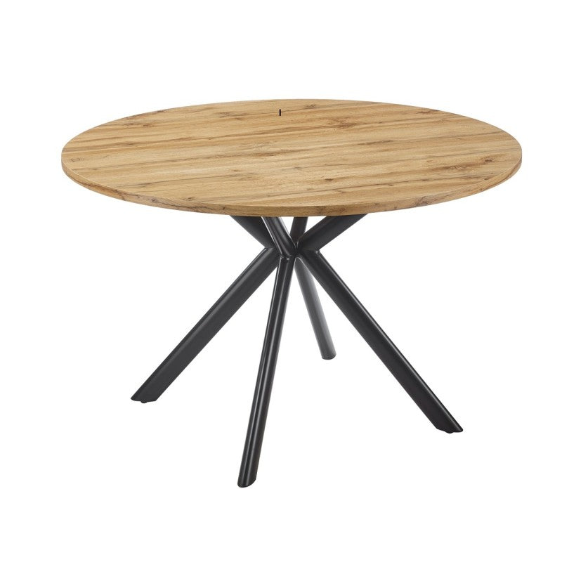 Mesa de comedor redonda Austin con tapa de madera vintage y patas de metal negro