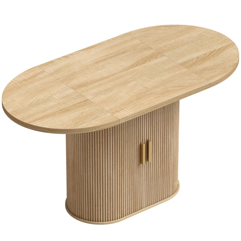 Mesa de comedor ovalada Rolán en acabado roble con seis sillas en un comedor de estilo rústico