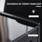 Vista lateral de la mesa de comedor Shadó que muestra su fina encimera de cristal