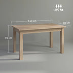 Diagrama de medidas de la mesa de comedor Tischero con dimensiones en centímetros