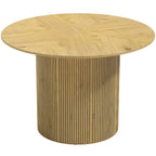 Mesa de comedor redonda Tondó en acabado roble con pedestal acanalado en un comedor moderno
