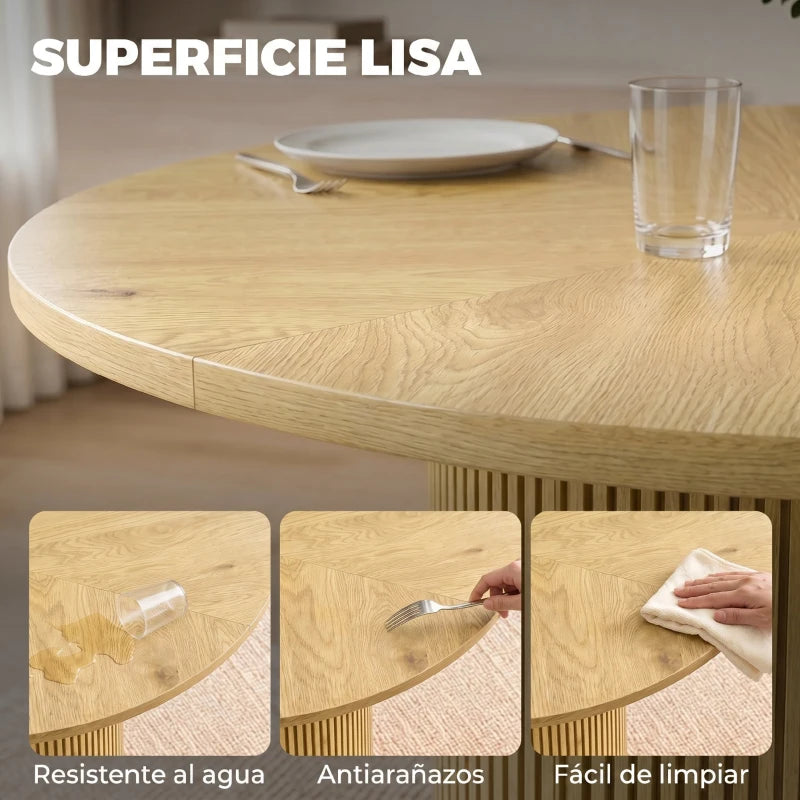 Tablero redondo de 110 cm de la mesa de comedor Tondó con acabado efecto roble