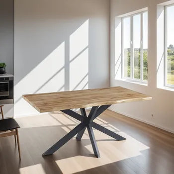 Mesa de Comedor Nogal Dallas 180x90 cm con Tapa de 40 mm y Estructura de Metal Negro