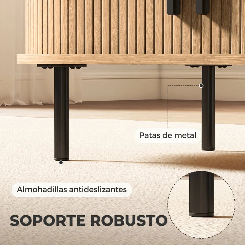 Detalle de la estructura de patas de metal de la mesa de centro Nala con tacos protectores para el suelo.