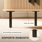 Detalle de la estructura de patas de metal de la mesa de centro Nala con tacos protectores para el suelo.