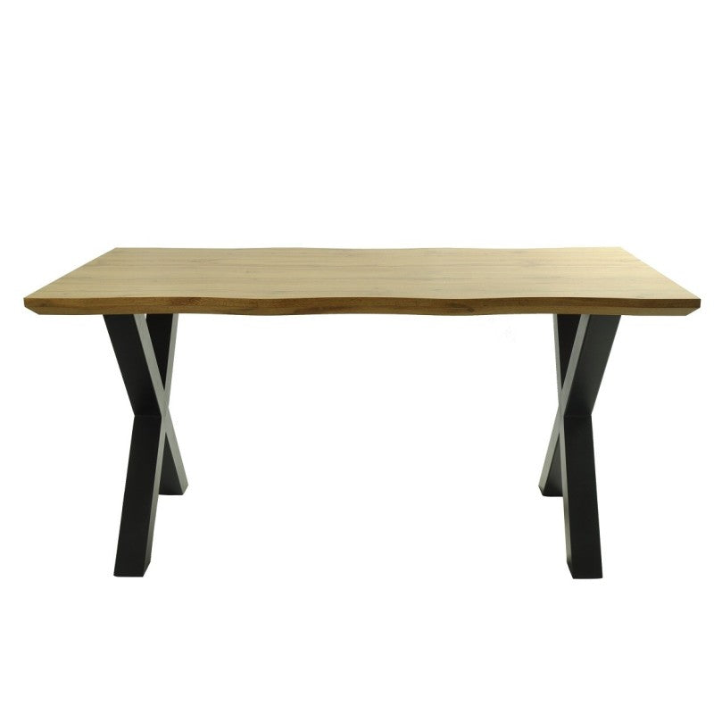 Mesa de Comedor Industrial Denver 180x90 cm con Estructura de Metal Negro y Tapa de Madera de 40 mm