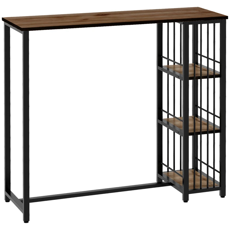 Mesa alta de bar Detroit de estilo industrial con encimera efecto madera y patas de acero negro