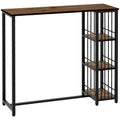 Mesa alta de bar Detroit de estilo industrial con encimera efecto madera y patas de acero negro