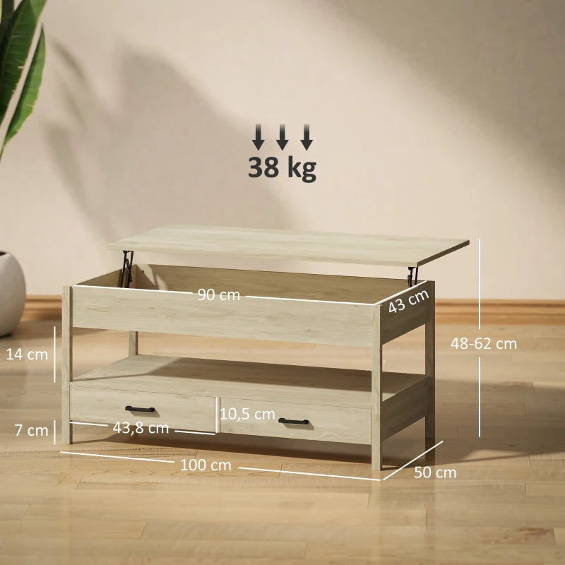 Diagrama con las medidas de la mesa de centro de 100x50x48-62 cm