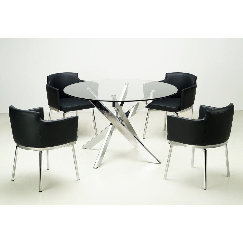 Mesa de cristal Malibu en una cocina luminosa con sillas